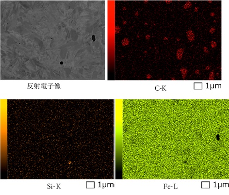 断面の観察像および元素マッピング例